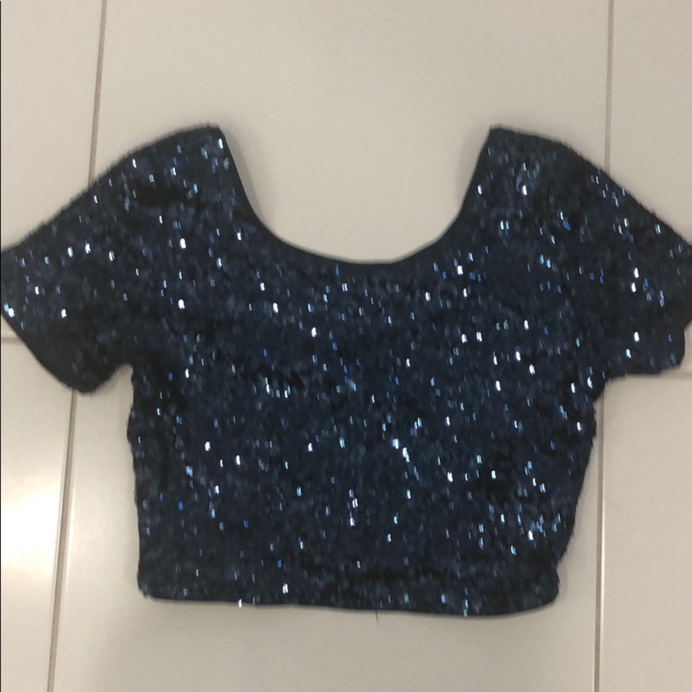Navy sequined crop top